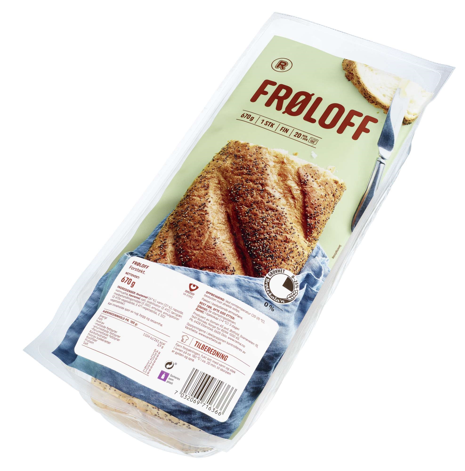 Frøloff loaf of white bread with seads, pre-baked oven-ready