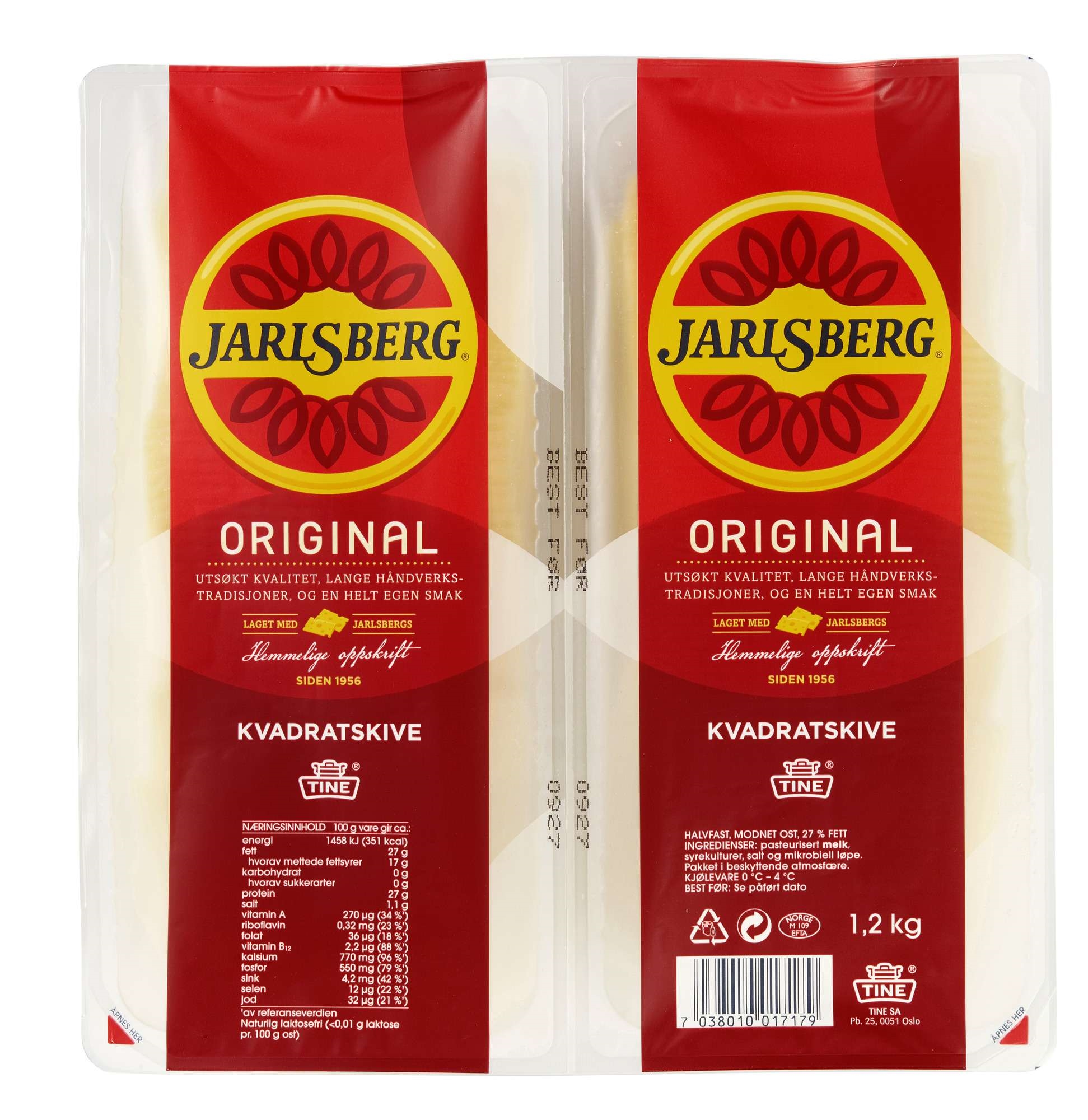 Jarlsberg 27 % kvadratskive 100x12g 1,2kg