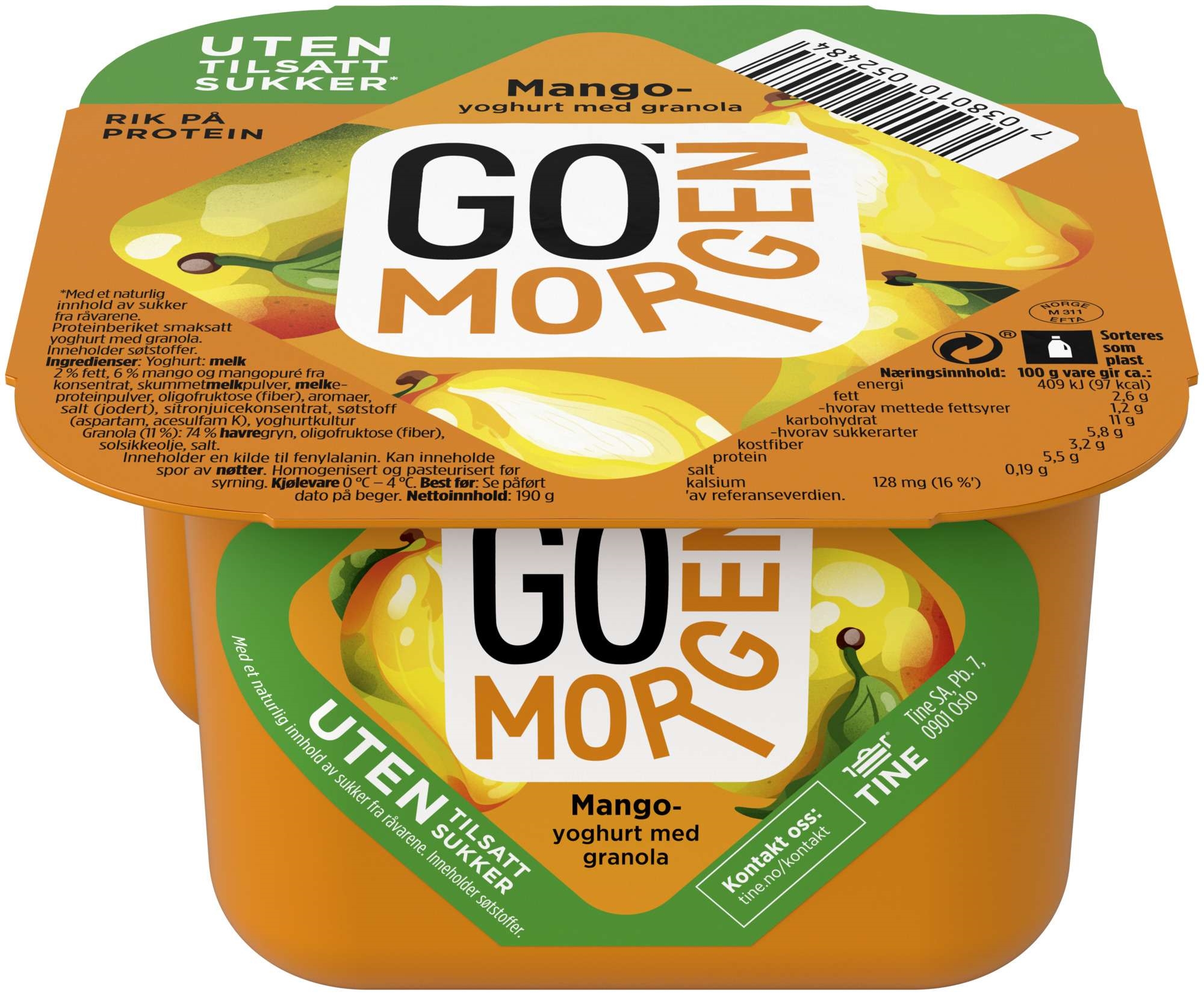 Go morgen yoghurt mango uten    190g