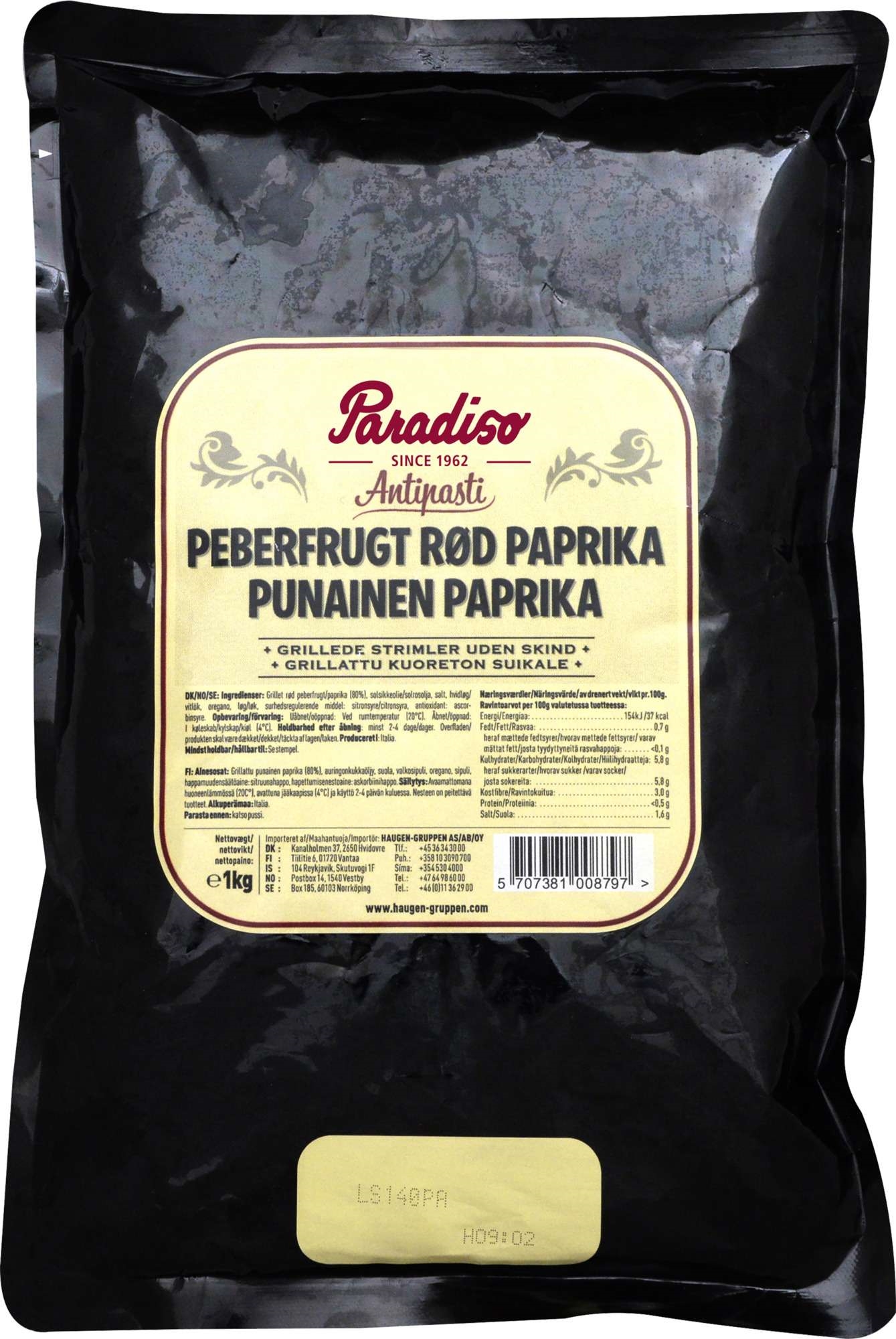 Paprika rød grillet skivet   1kg