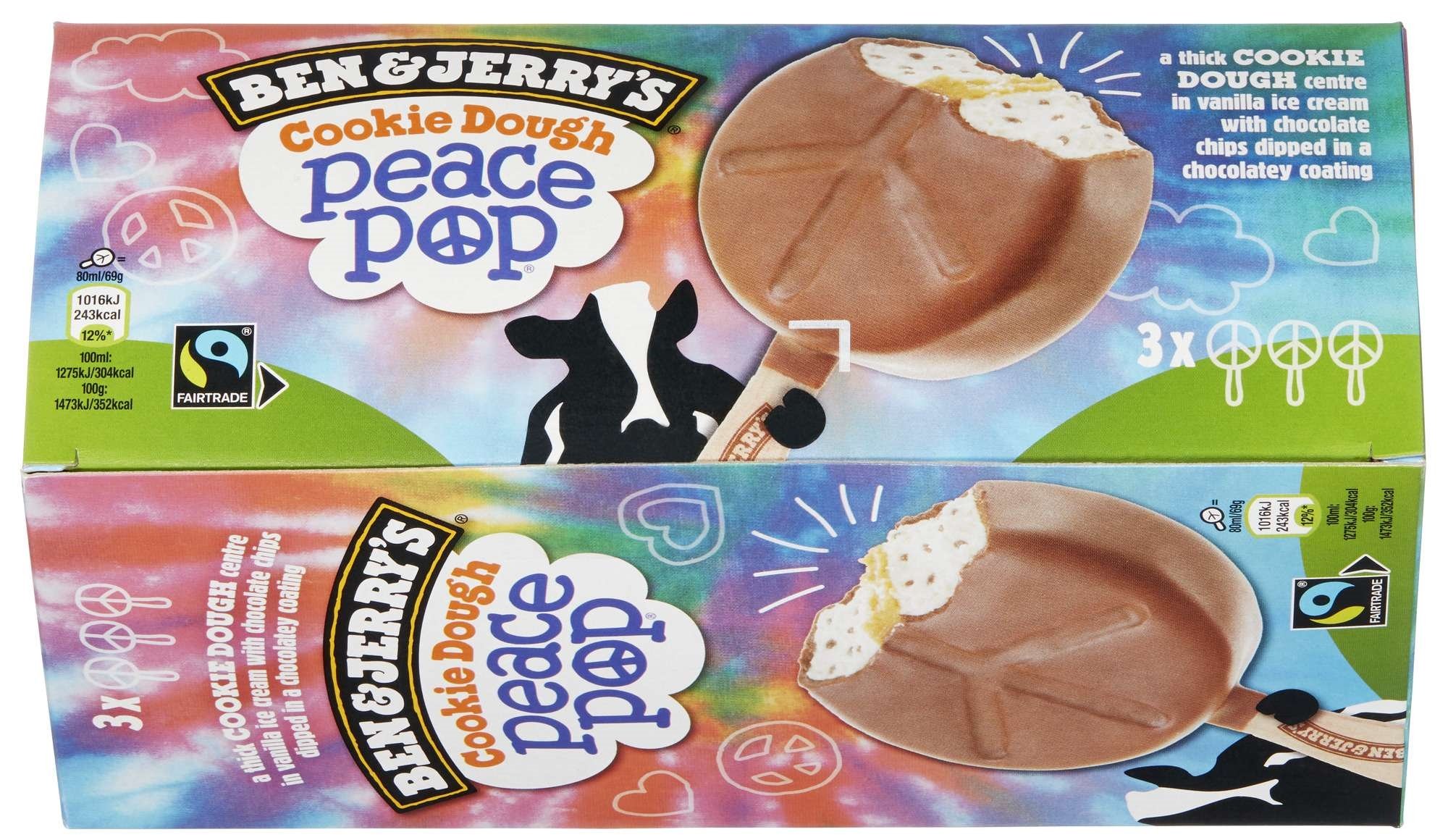 Ben & jerry's cookie dough peace pop multipack 3x80ml