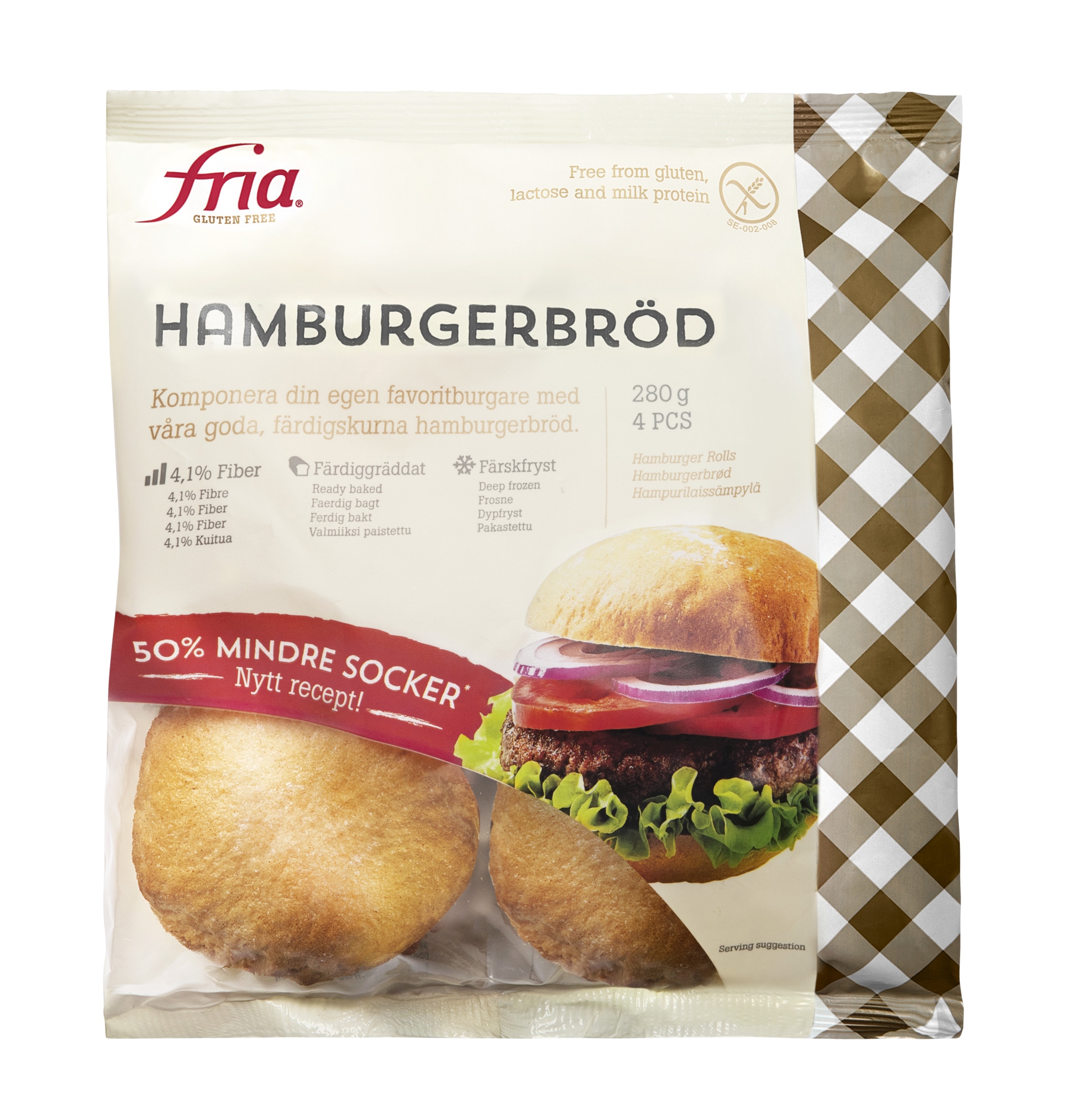 Hamburgerbrød glutenfri 4stk   280g