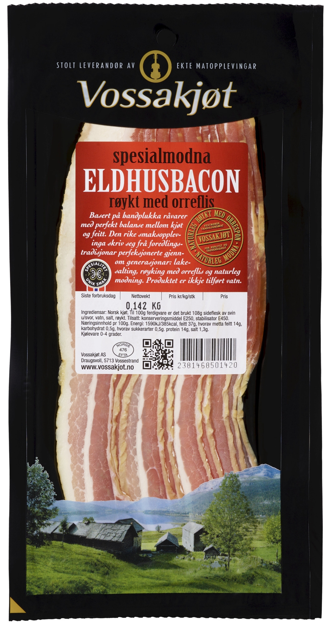 Eldhusbacon skåret skivet  10xca150g   kg