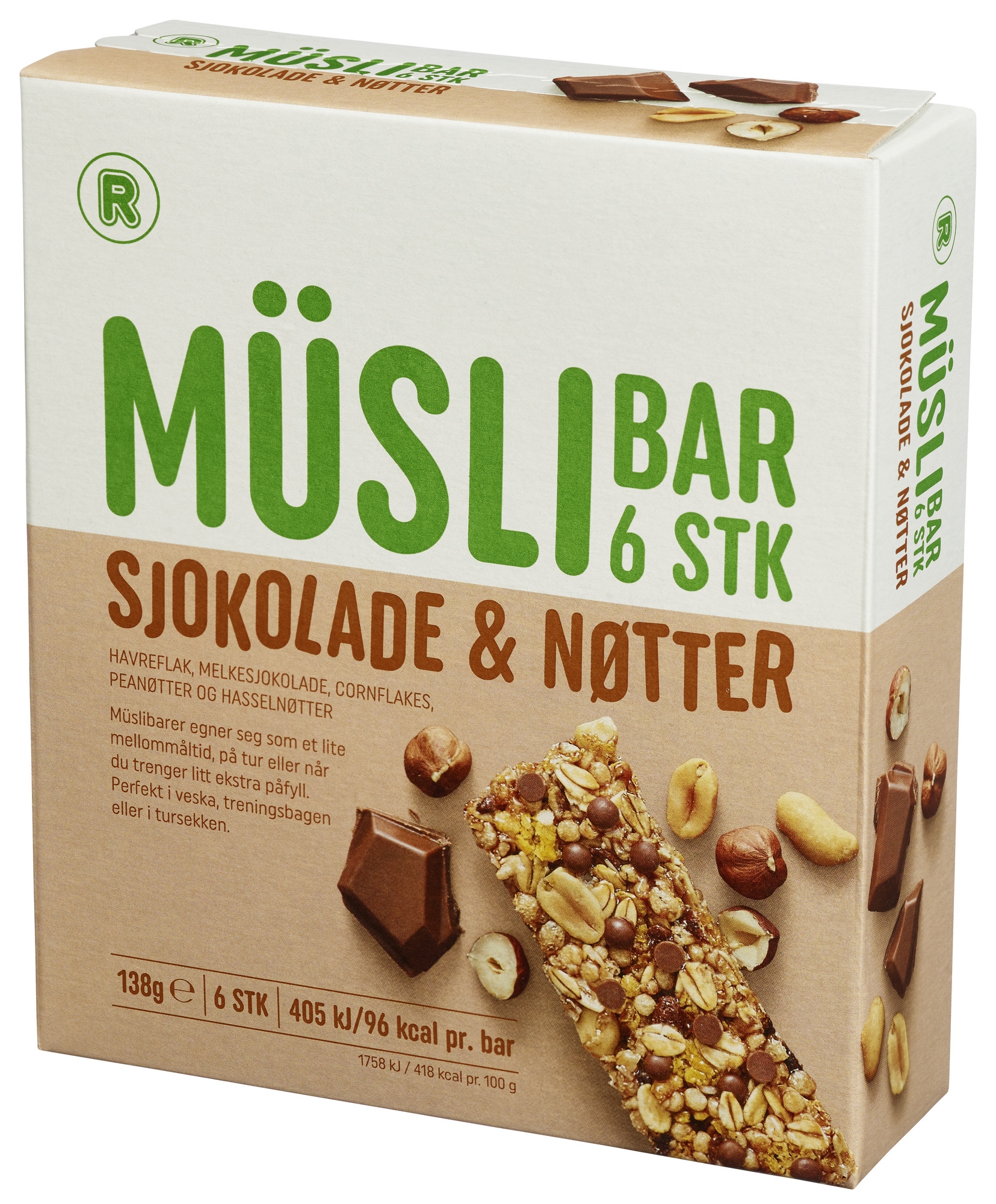 Müslibar sjokolade og nøtter 6x23g