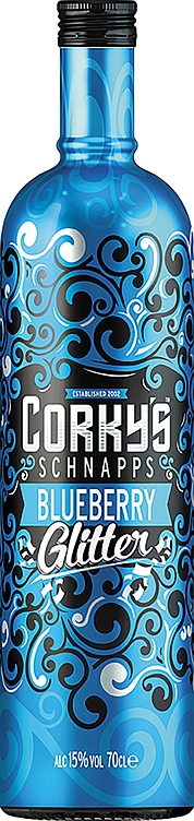 Corkys blueberry glitter 15% 70cl