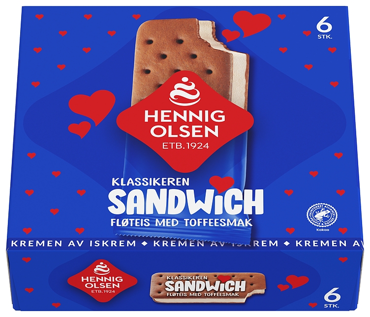 Sandwich ice cream w/toffee taste & cookie 6pce