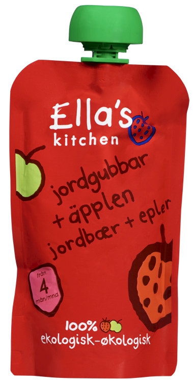 Ponthier fruktpure jordbær/eple 4mnd økol.   120g