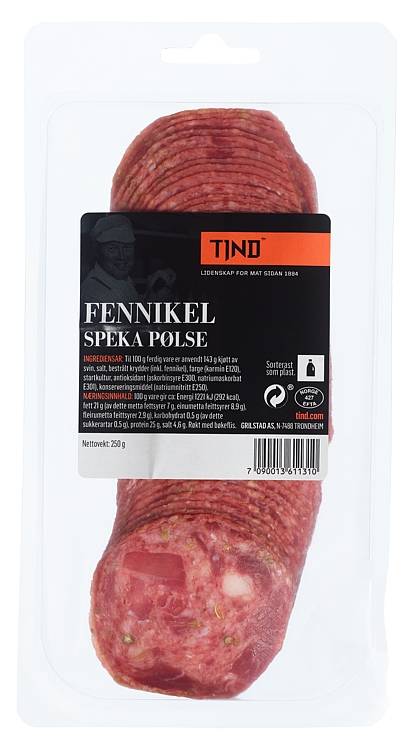 Spekepølse med fennikel skivet 250g