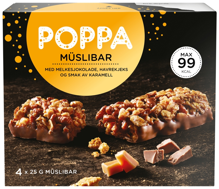 Litt er lov poppa müslibar med karamell  4x25g