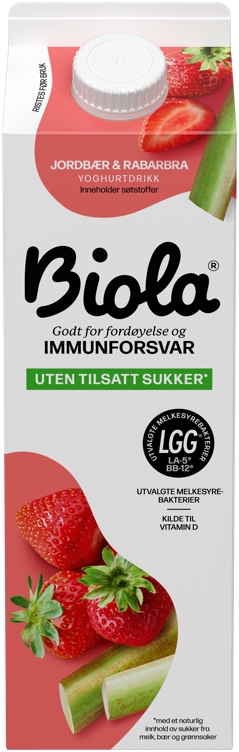 Biola jordbær/rabarbra uten 1000g
