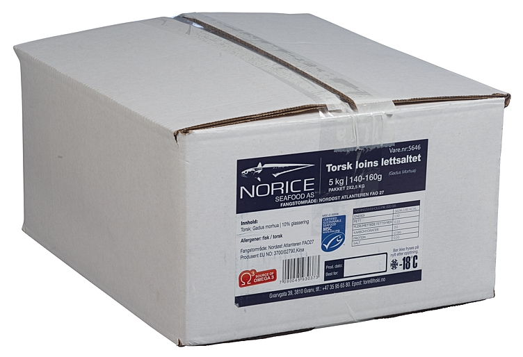 Torsk loins lettsaltet 140-160g 10% glasering   2,5kg