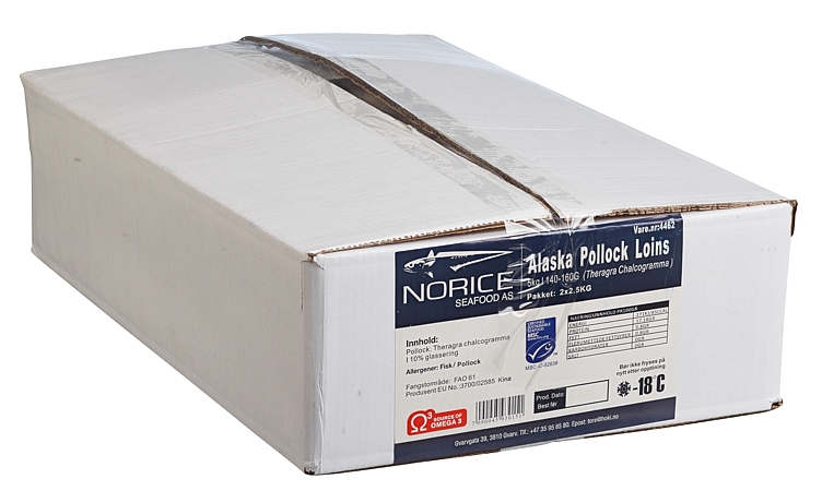 Alaska pollock loins 140-160g 10% glasering   2,5kg