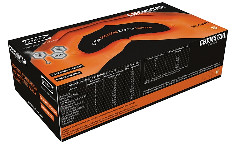 Engangshansker nitril chemstar pudderf. orange str m 100stk