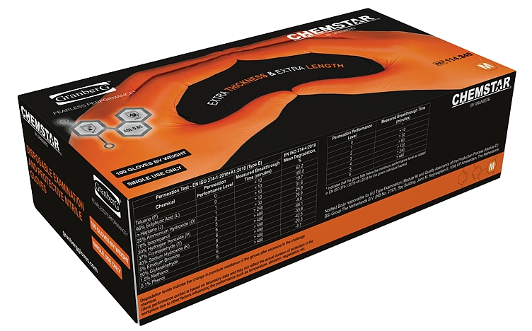 Engangshansker nitril chemstar pudderf orange str l 100stk