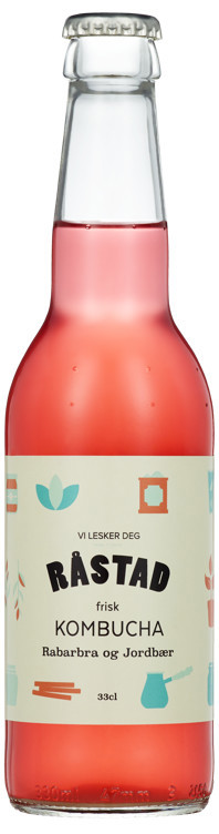 Kombucha jordbær-rabarbra 12x33cl