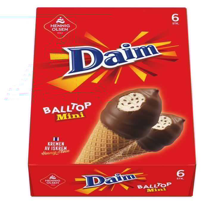 Daim balltopp mini, fløteis 6stk