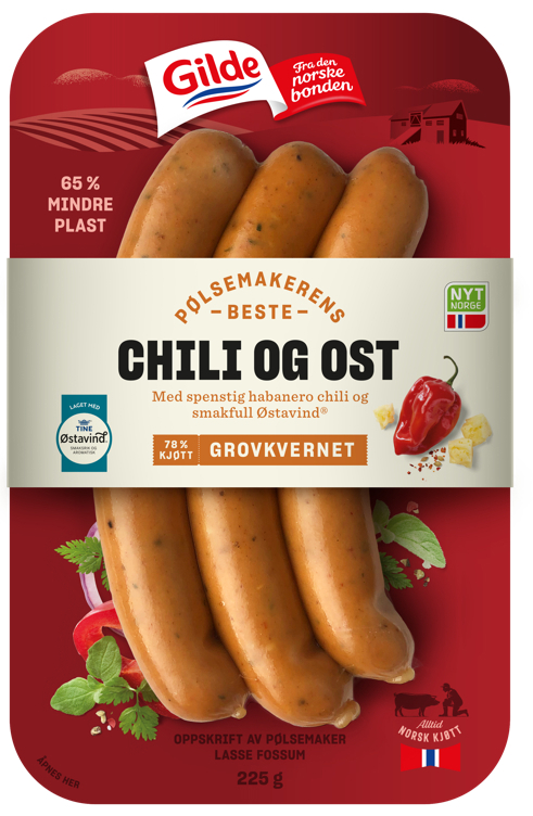 Chili- og ostepølse  225g