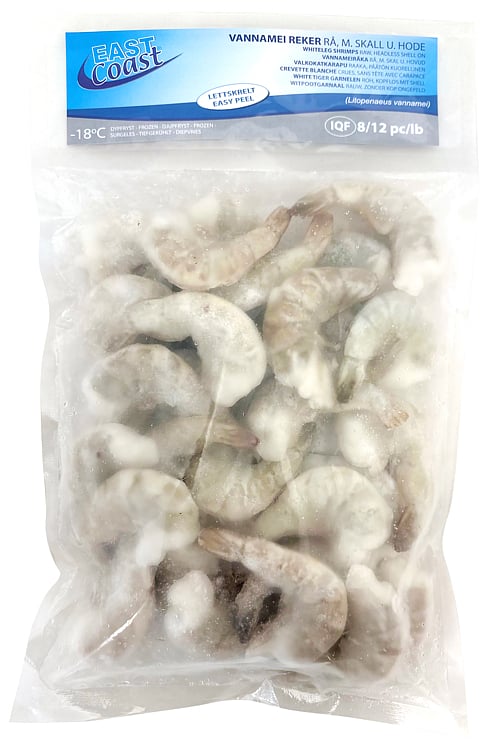 Reker 8/12 rå m/skall u/hode vannamei 750g