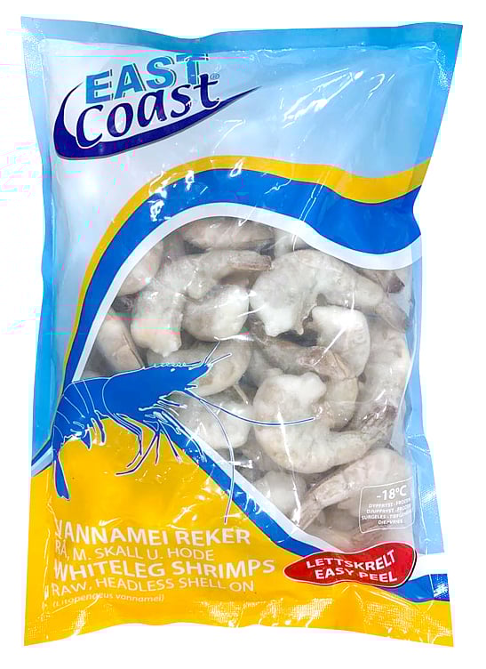 Scampi 16/20 rå m/skall u/hode vannamei 25%glassering 1000g