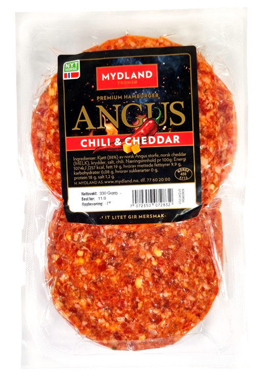 Angusburger chili & cheddar 2x165g frys 330g