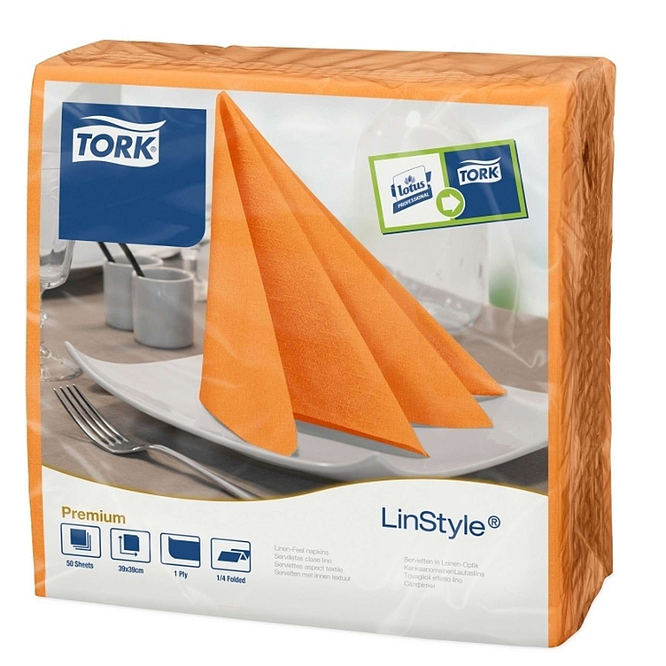 Middagsserviett linstyle oransje 39cm 4f   50stk