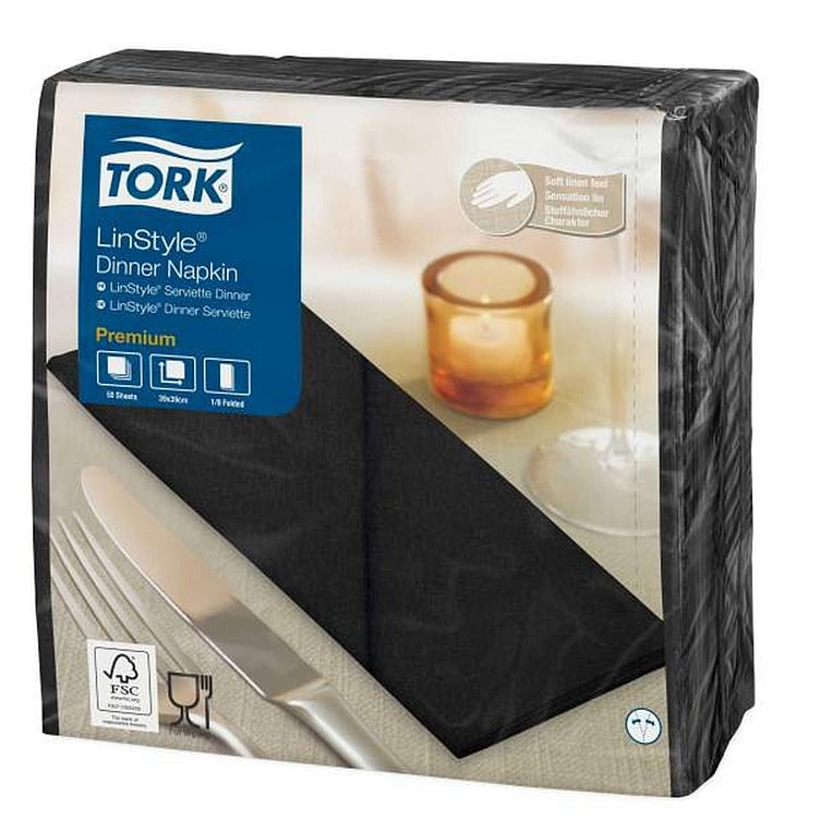 Middagsserviett linstyle svart 39cm 8f 12x50stk