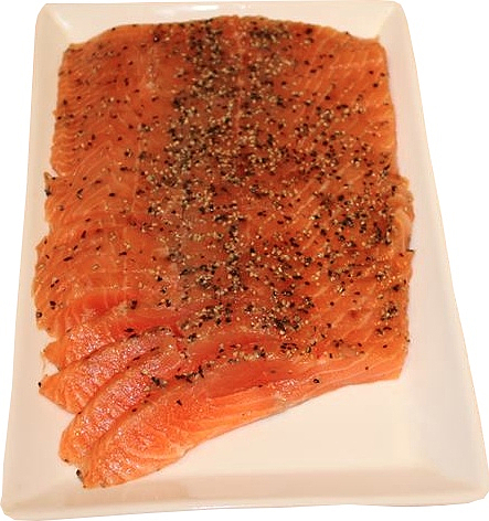 Røkt laks m/pepper sashimi kutt 4xca1kg   kg