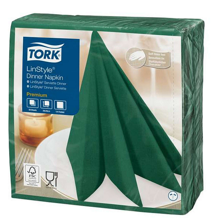 Middagsserviett linstyle mørk grønn 39cm 4f 50stk