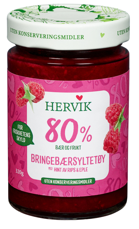 Naturlig lett bringebær/ripssyltetøy  320g
