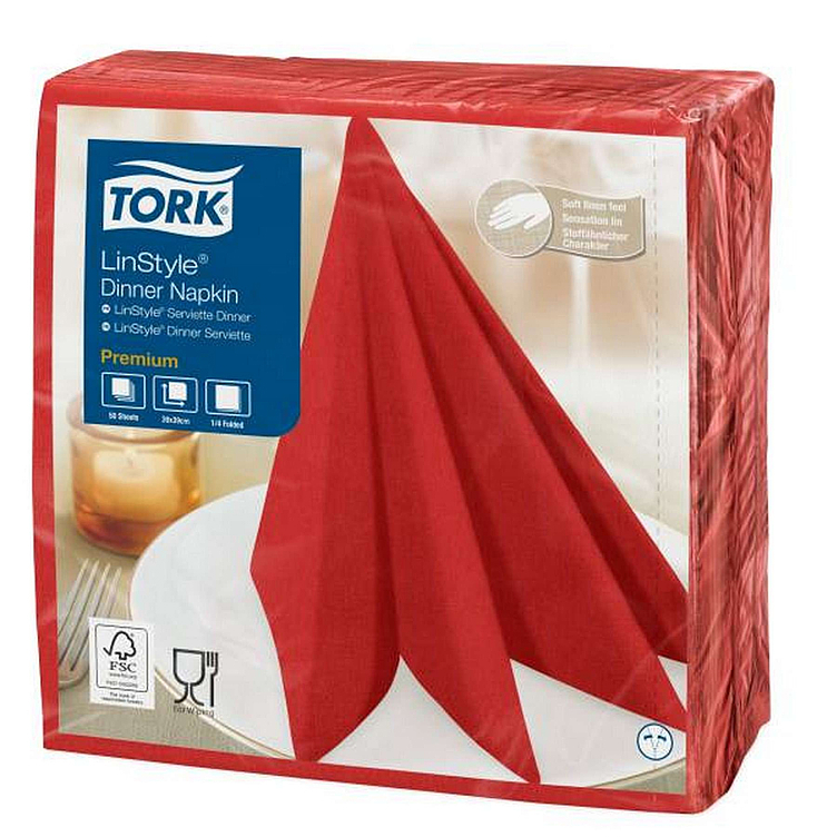Middagsserviett linstyle rød 39cm 4f 50stk