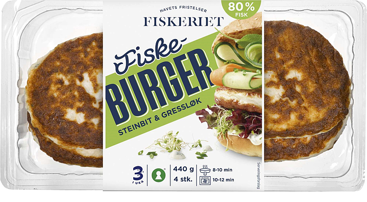 Fiskeburger steinbit & gressløk 440g