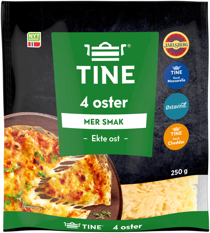 Ekte revet ost 4 oster 250g