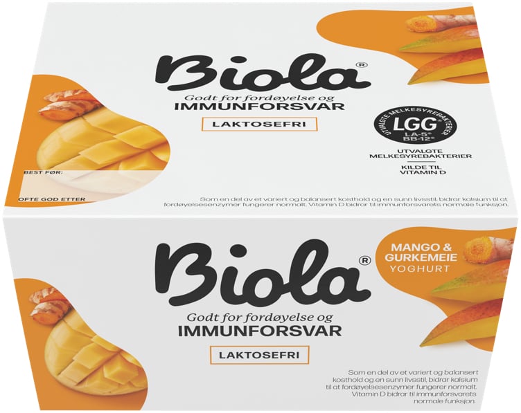 Biola yoghurt mango/gurkemeie laktosefri  4x125g