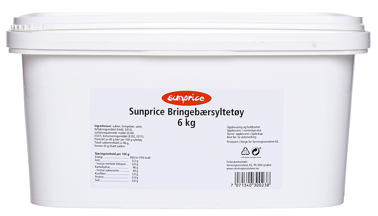 Sunprice bringebærsyltetøy 6kg