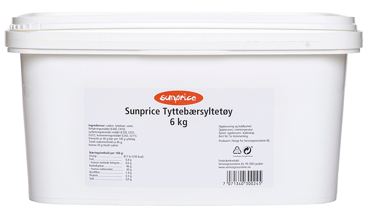 Sunprice tyttebærsyltetøy 6kg