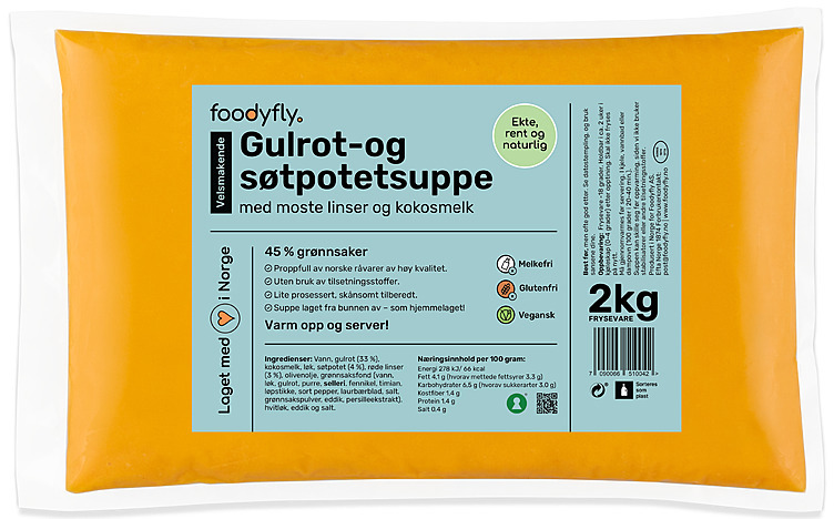 Gulrot og søtpotetsuppe m/linser  2kg