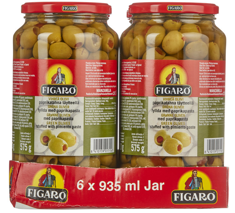 Oliven grønn m/paprika 920g