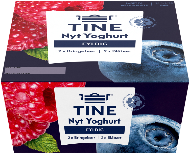 Yoghurt nyt blåbær og bringebær    4x125g