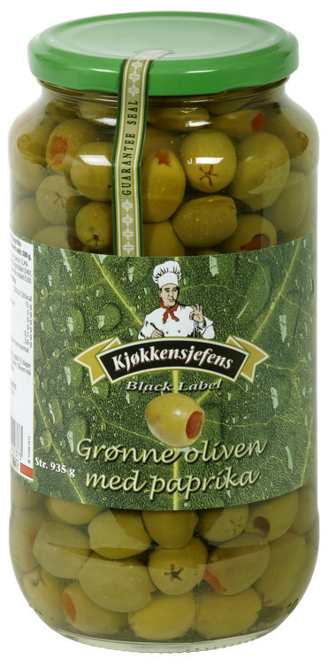 Oliven grønn med paprika   935g