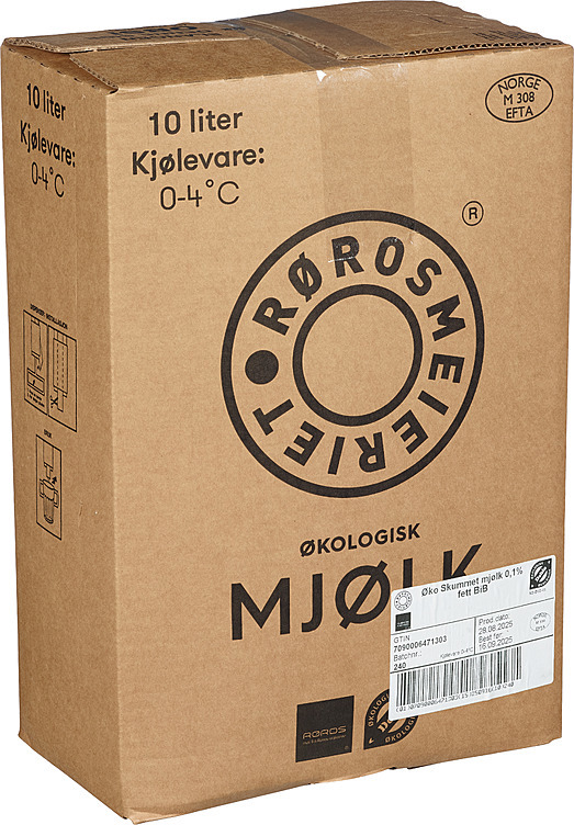 Skummet mjølk 0,1% fett økol. bib 10l