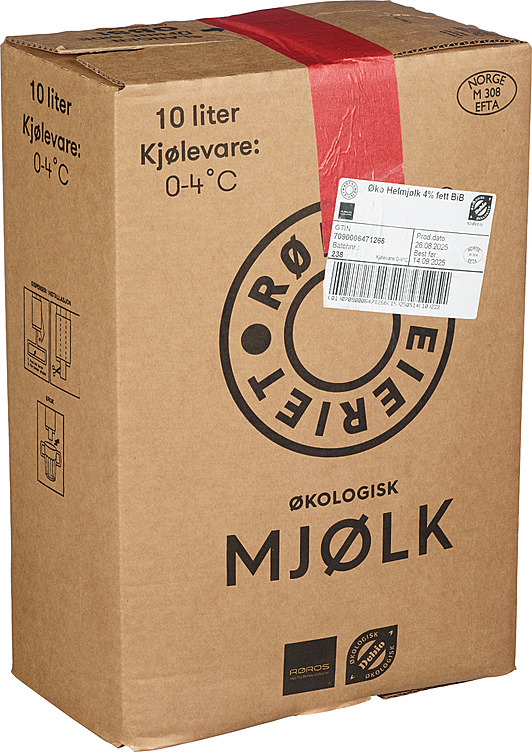 Helmjølk 4% fett økol. bag 10l