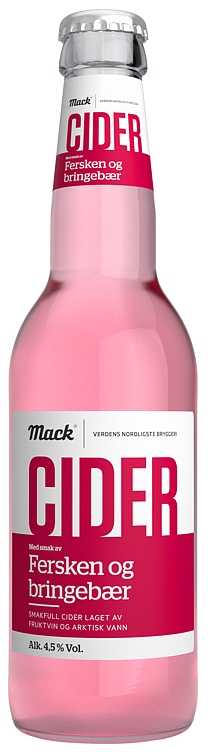 Mack cider fersken/bringebær fl 4,5% 24x33cl