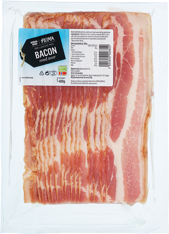 Nordfjord bacon m/svor oppskåret 400g