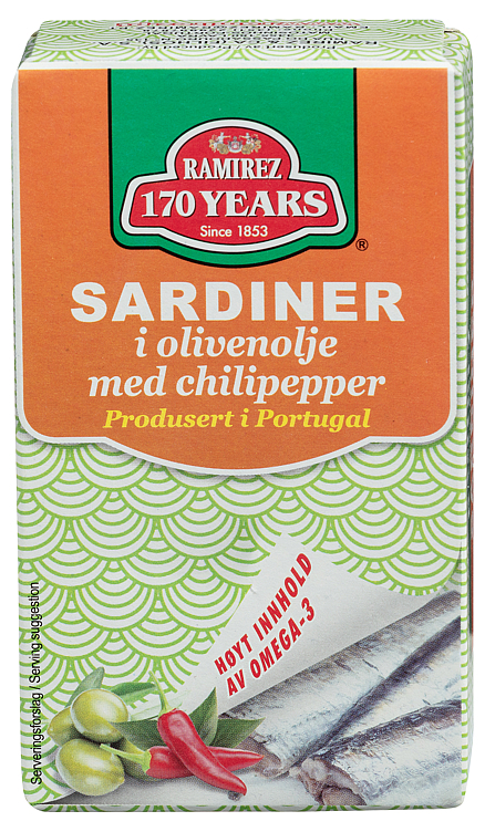 Sardiner i olivivenolje m/chili   124g