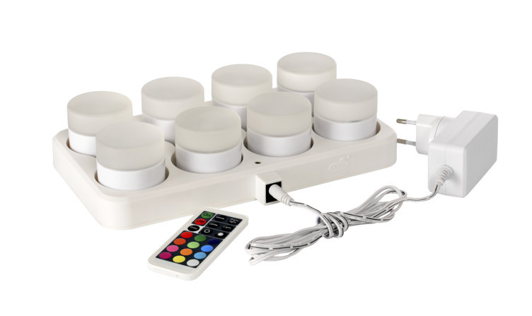 Minilamp led oppladbare lys 48x50mm m/ladestasjon  8lys  stk