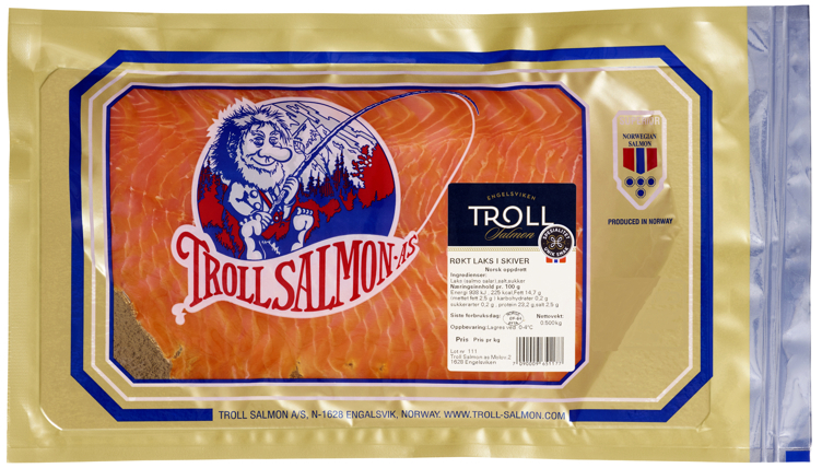 Røkt laks i skiver 500g