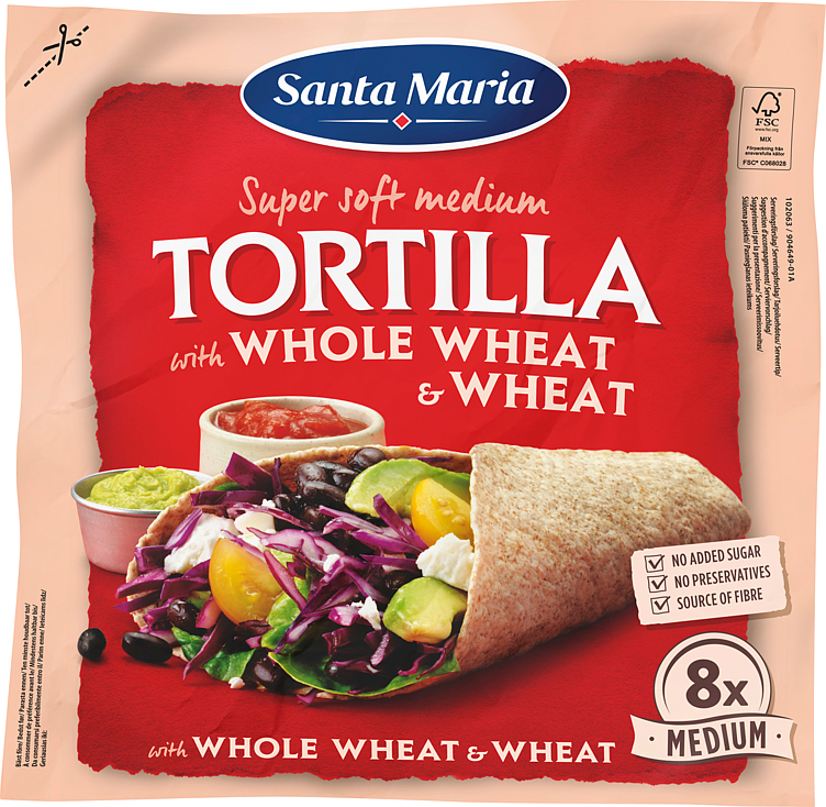 Tortilla whole wheat medium 8pk   320g