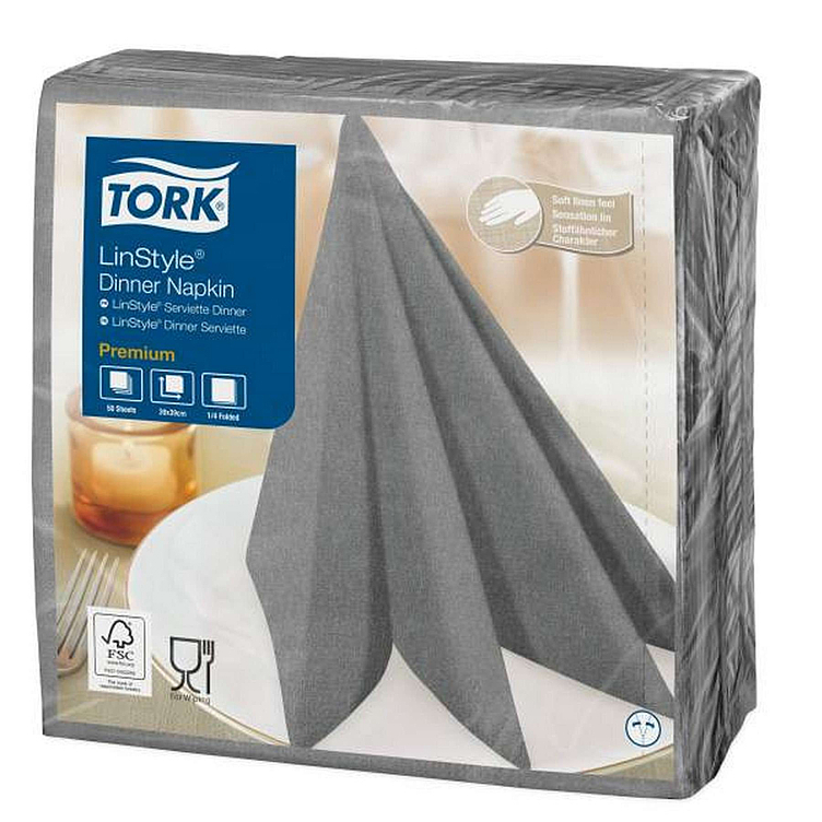 Dinner napkin linen style grey 39cm  50pcs