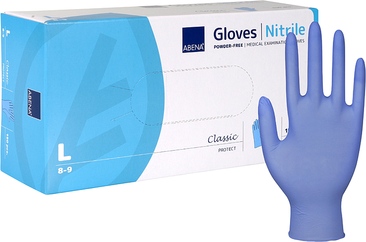 Engangshanske l, blå, nitril, pudderfri 150stk