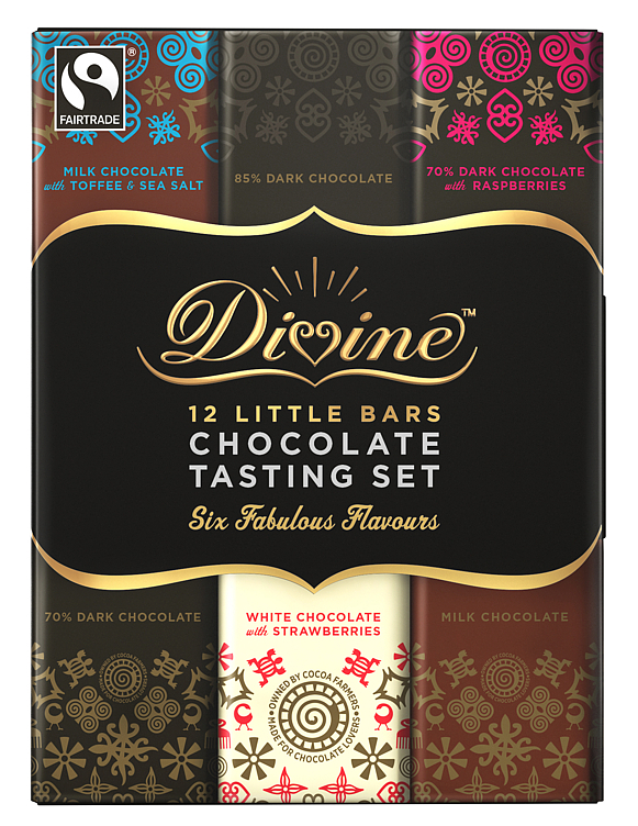 Divine fairtrade chocolate tasting set 12 småsjokolade 180g